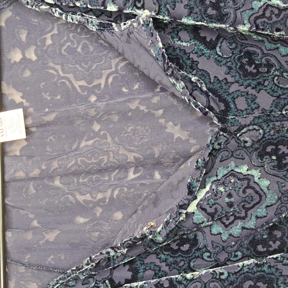 Faded Glory Purple Blue Floral Velvet Blouse 3/4 Sleeve XXL - Picture 11 of 16